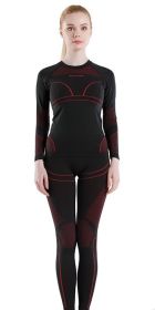 Quick-drying underwear suits for men and women (Option: Female black and red-M)